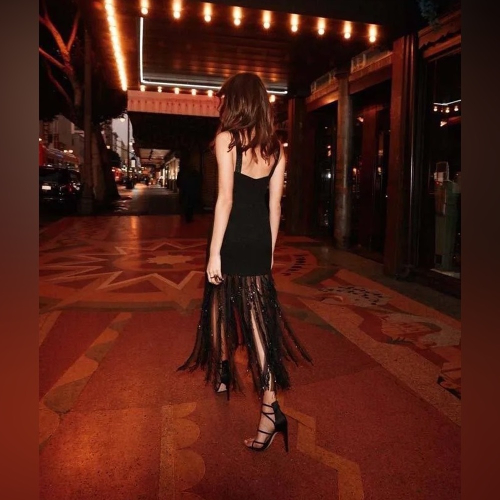 COSMOPOLITAN DRESS THE POPULATION NWT VALENCIA SLEEVELESS FRINGE MIDI DRESS - Picture 3 of 16